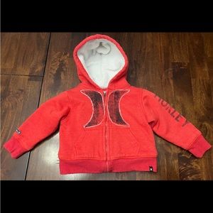 Hurley Front Logo and Sleeve Logo Full Zip Fleece Lined Red Jacket Kids Size 2T